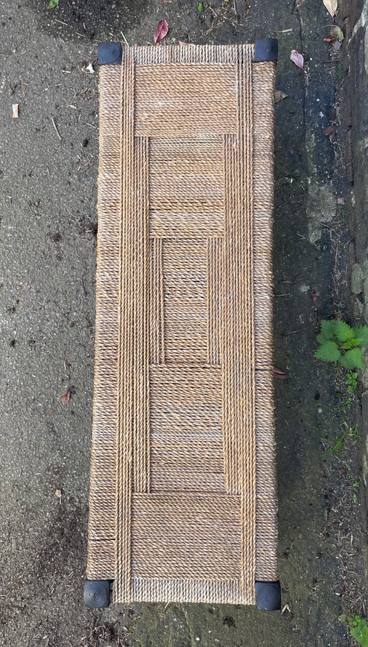 Antique Rush Seat Wooden Bench Hallway Footstool