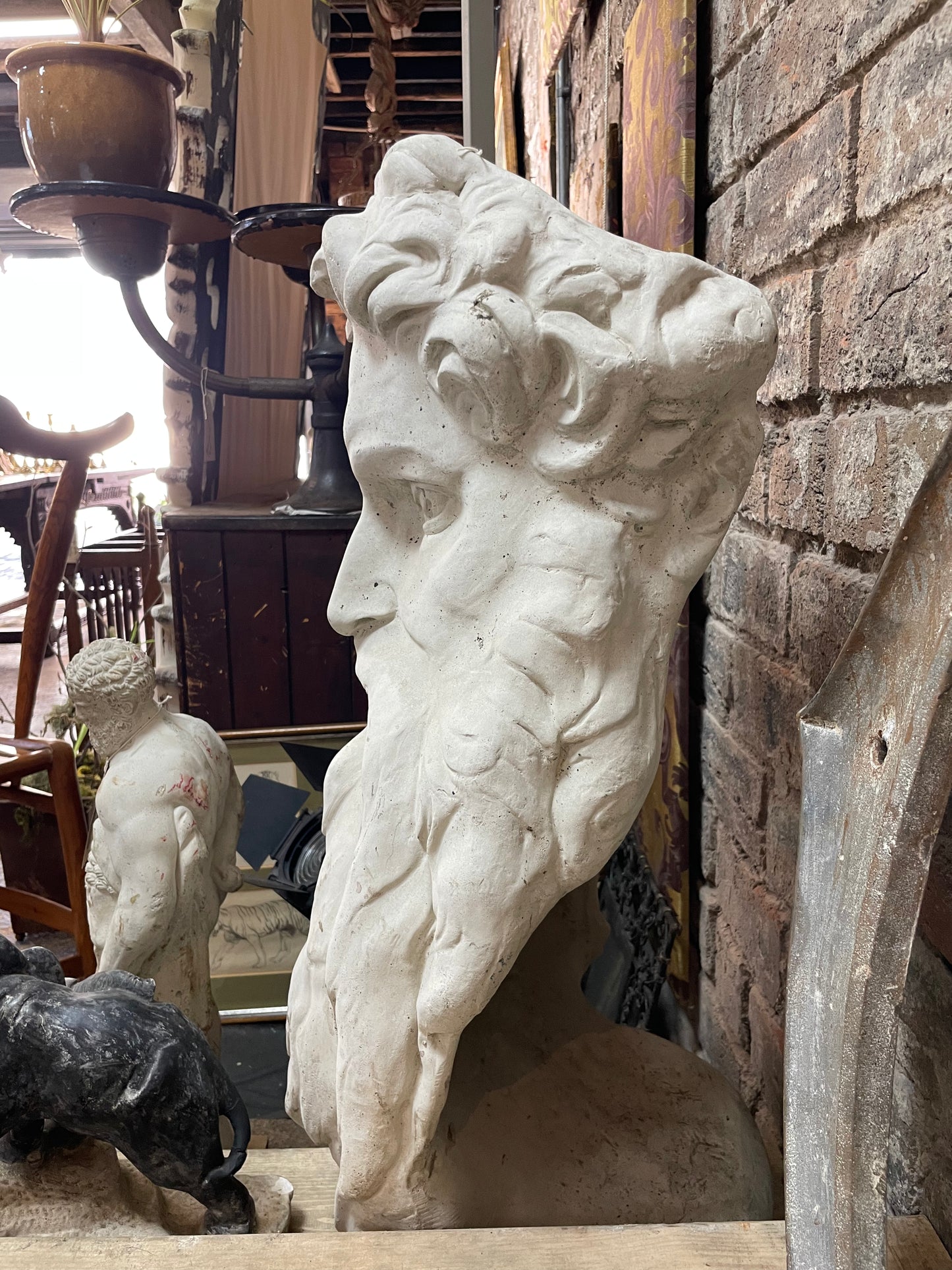 Large Lime Concrete Neptune Sculpture - Interior/Exterior Use