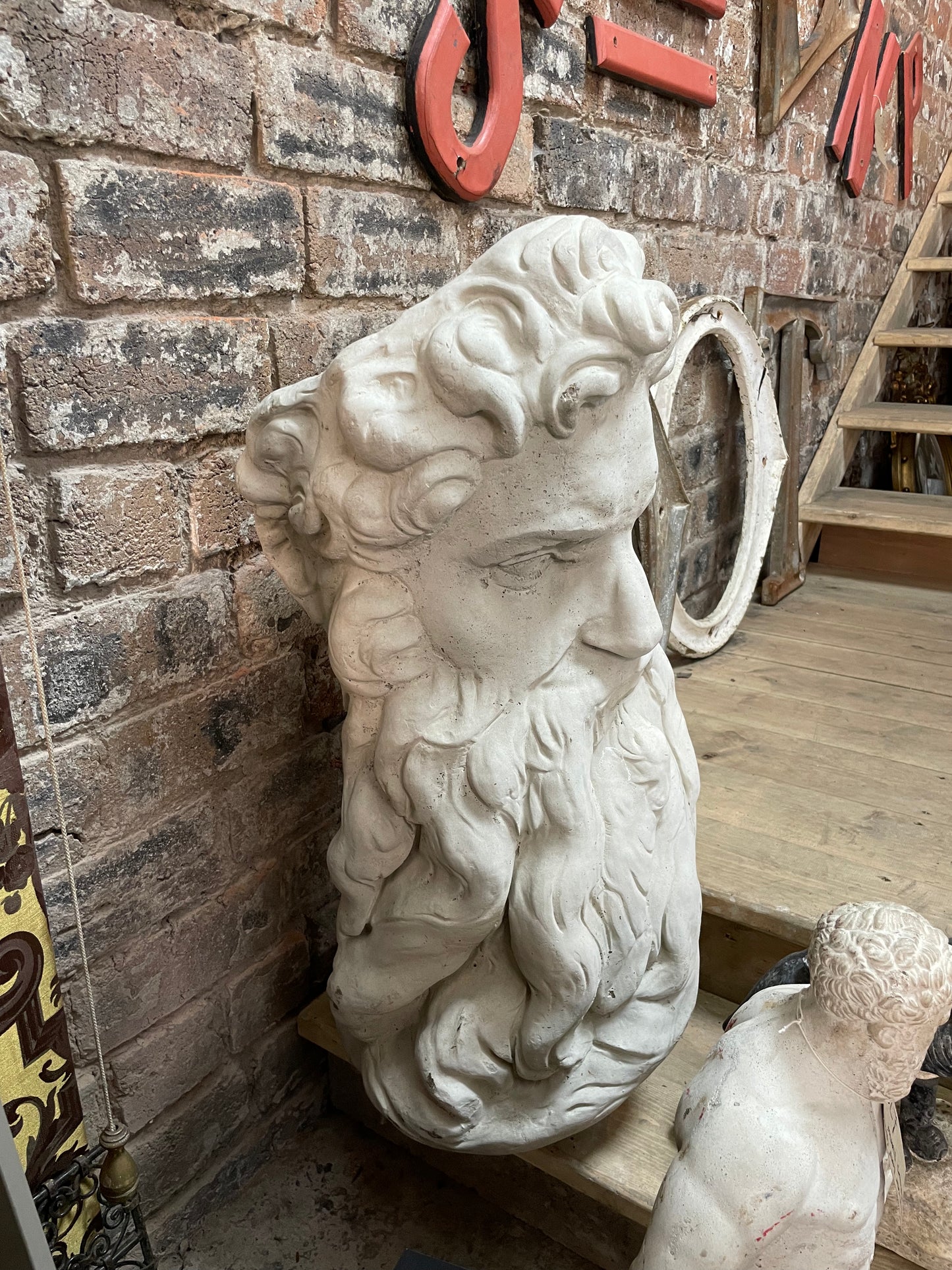 Large Lime Concrete Neptune Sculpture - Interior/Exterior Use