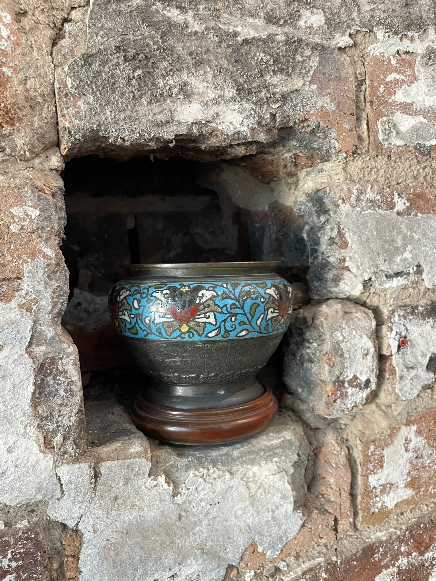 Antique Japanese Bronze Champlevé Vase