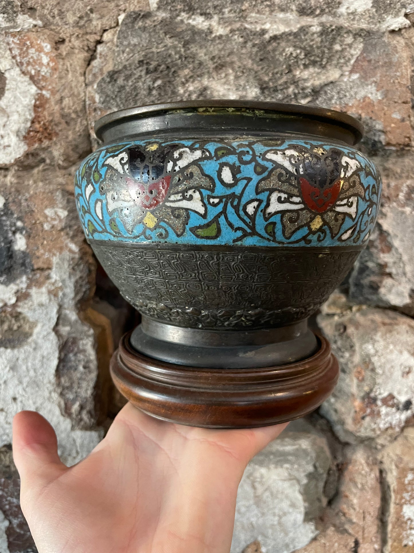 Antique Japanese Bronze Champlevé Vase