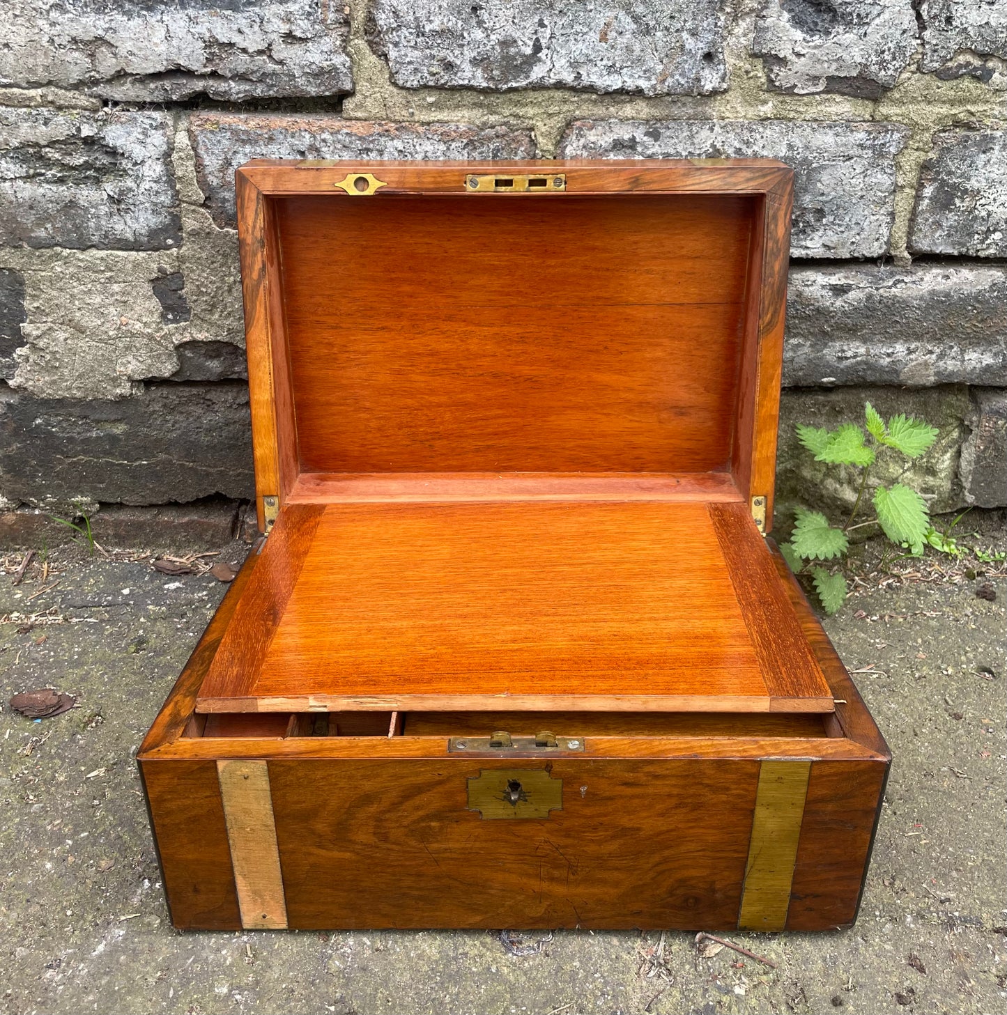 Antique Walnut Writing Slope with tooled leather interior pad