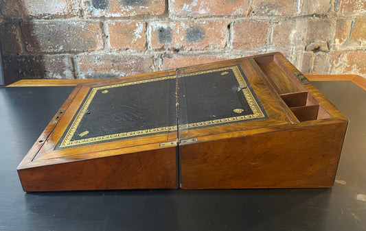 Antique Walnut Writing Slope with tooled leather interior pad