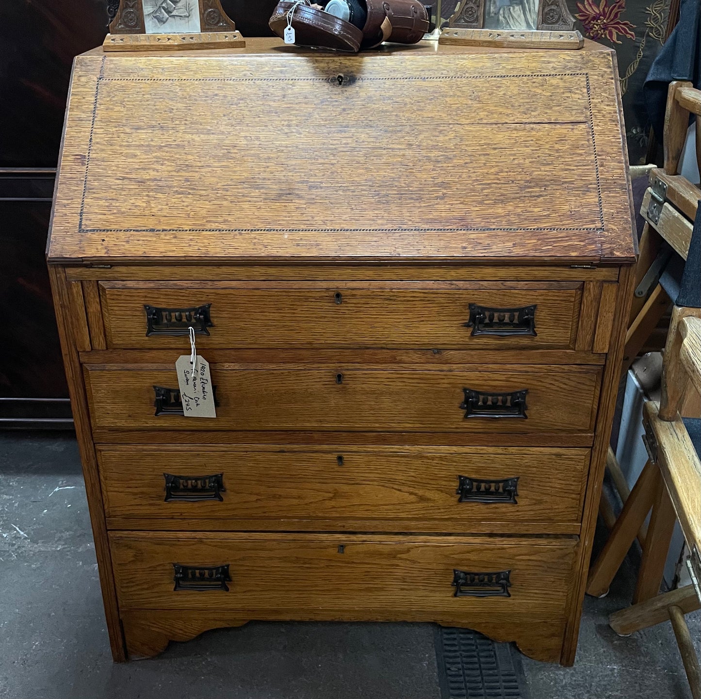 Edwardian Gentleman's Oak Bureau Desk with Fall Front