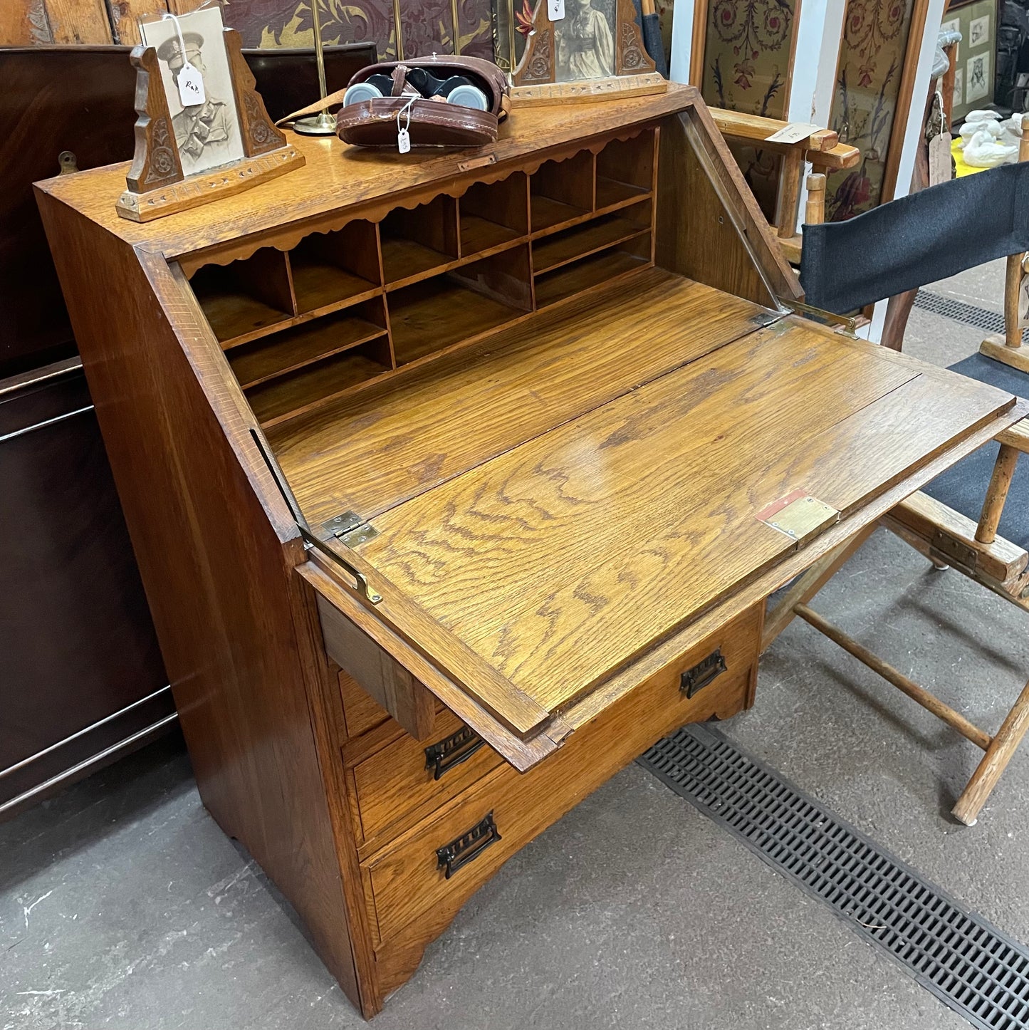 Edwardian Gentleman's Oak Bureau Desk with Fall Front