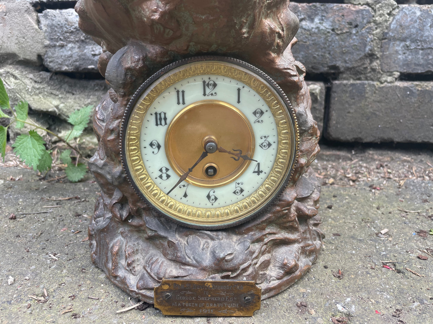 French Art Nouveau bronze statuette clock with a sailor at the helm. Circa 1911