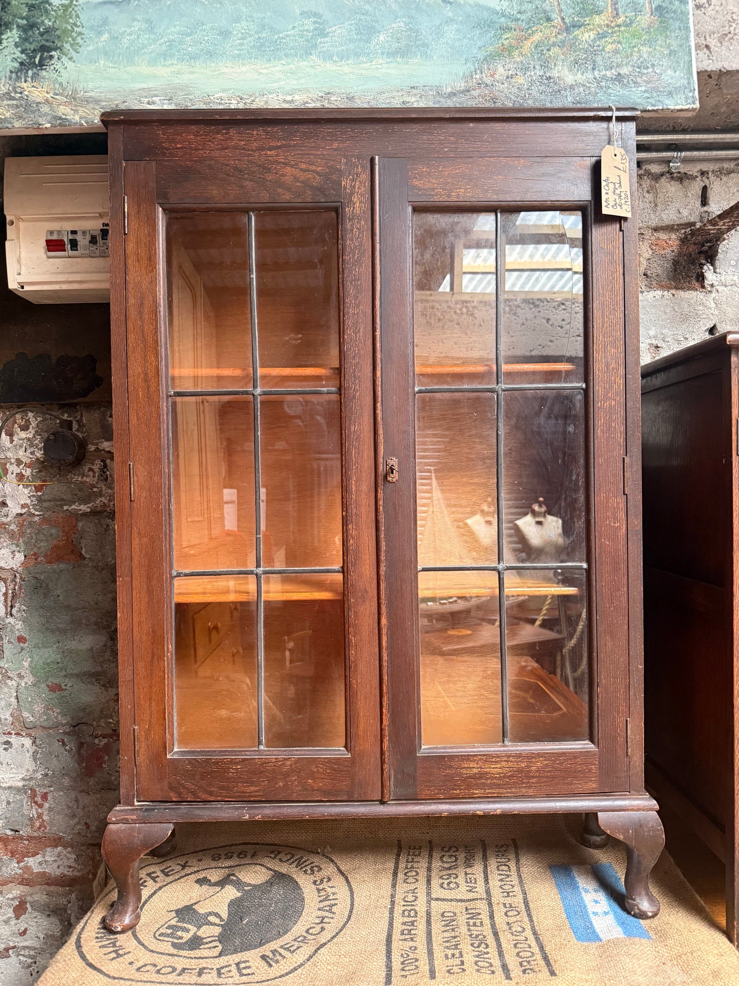 Arts and Crafts Oak Glazed Display Cabinet