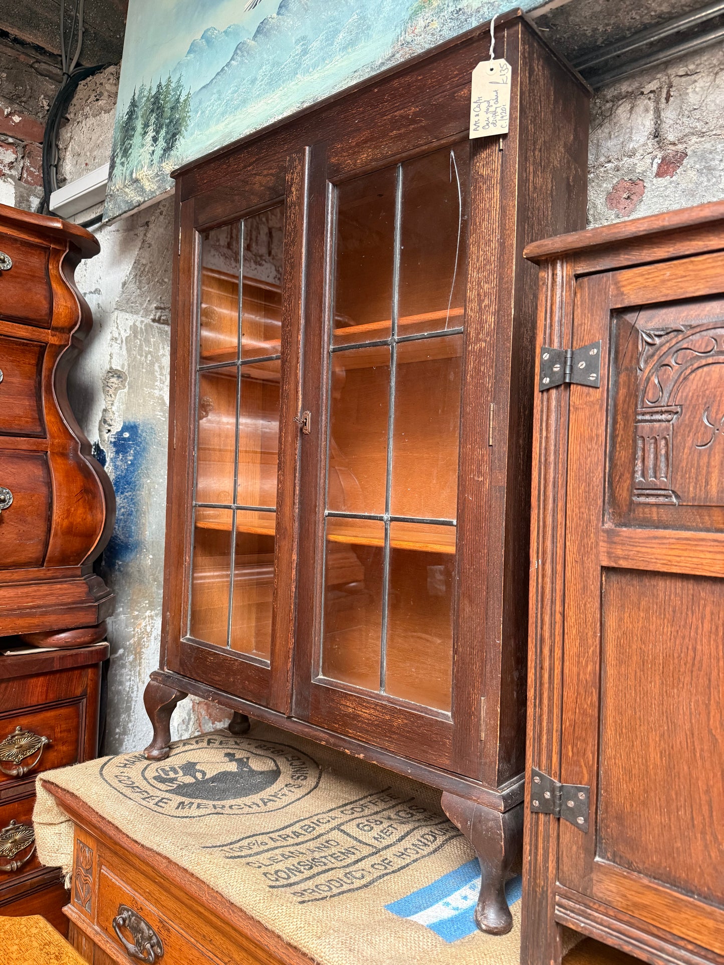 Arts and Crafts Oak Glazed Display Cabinet