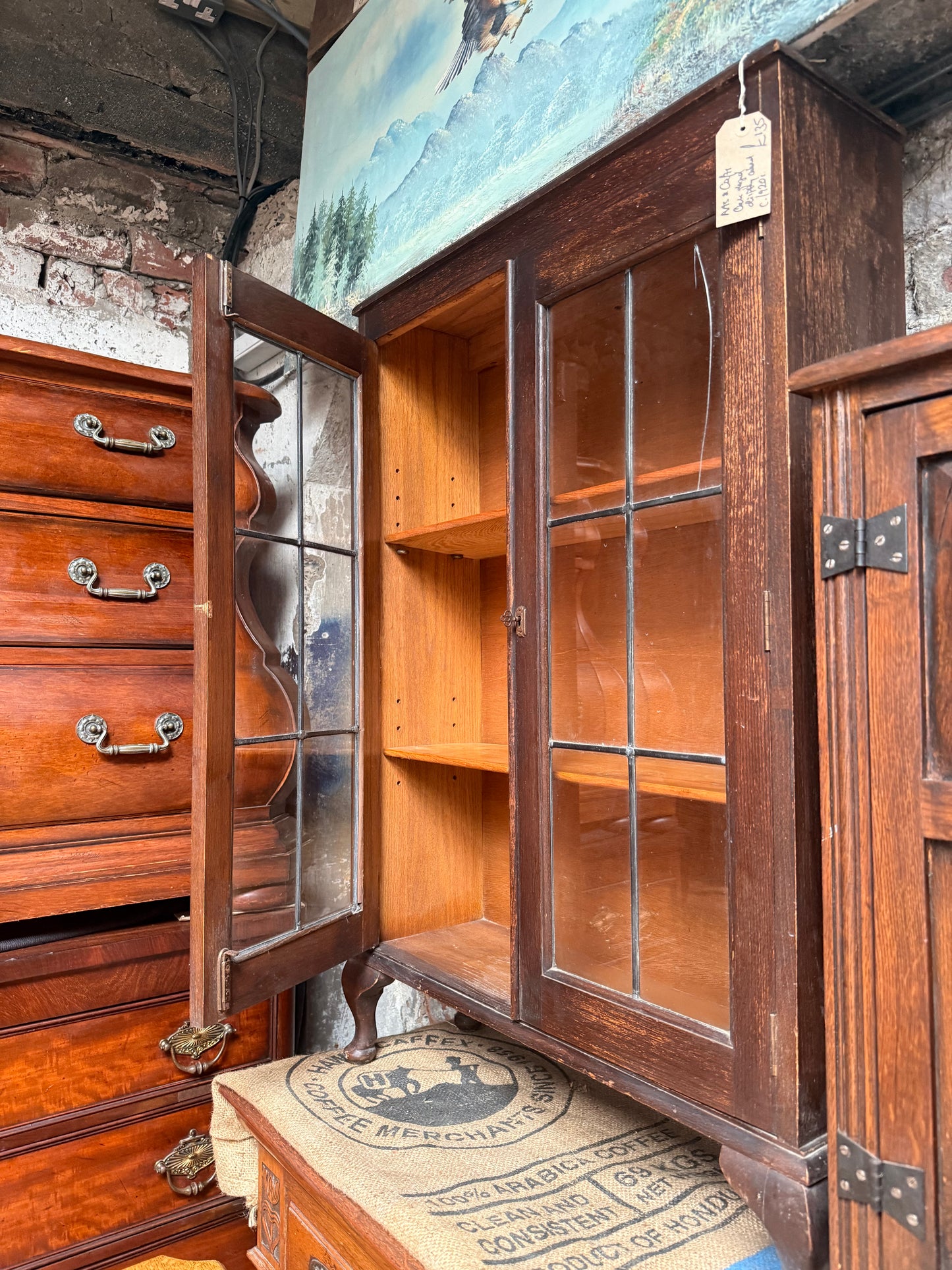 Arts and Crafts Oak Glazed Display Cabinet