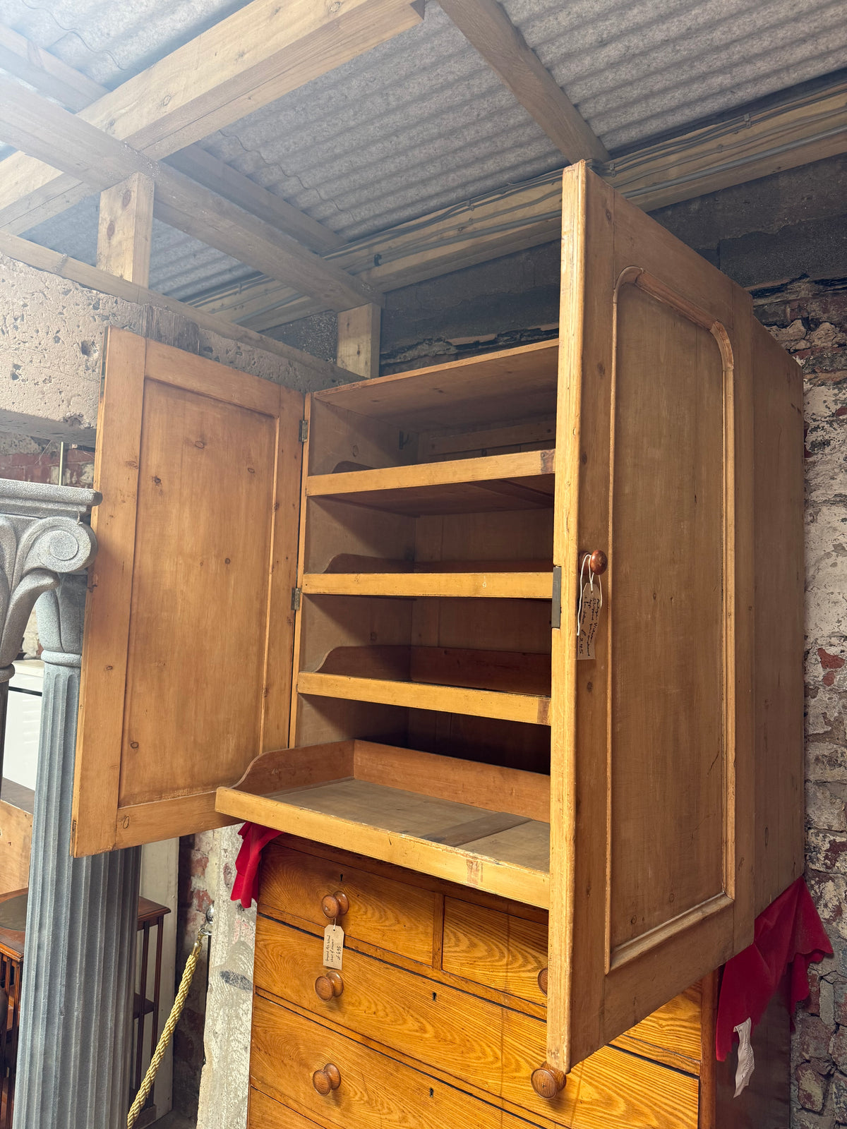 Victorian Stripped Pine Cupboard Top
