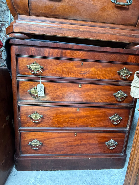 19th Century Mahogany Chest of Drawers with Brass Swing Handles