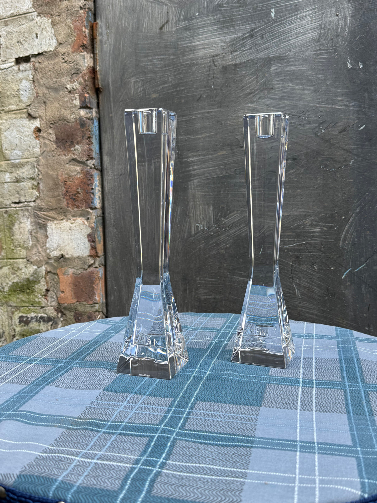 Waterford Crystal Pair of Candle Holders Designed by John Rocha Circa 1980