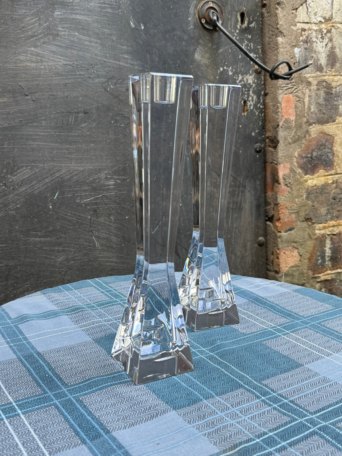 Waterford Crystal Pair of Candle Holders Designed by John Rocha Circa 1980