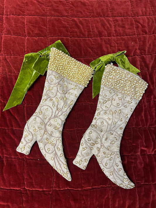 Elegant Vintage Decorative White / Cream Christmas Stockings with Gold and Pearl based embellishments