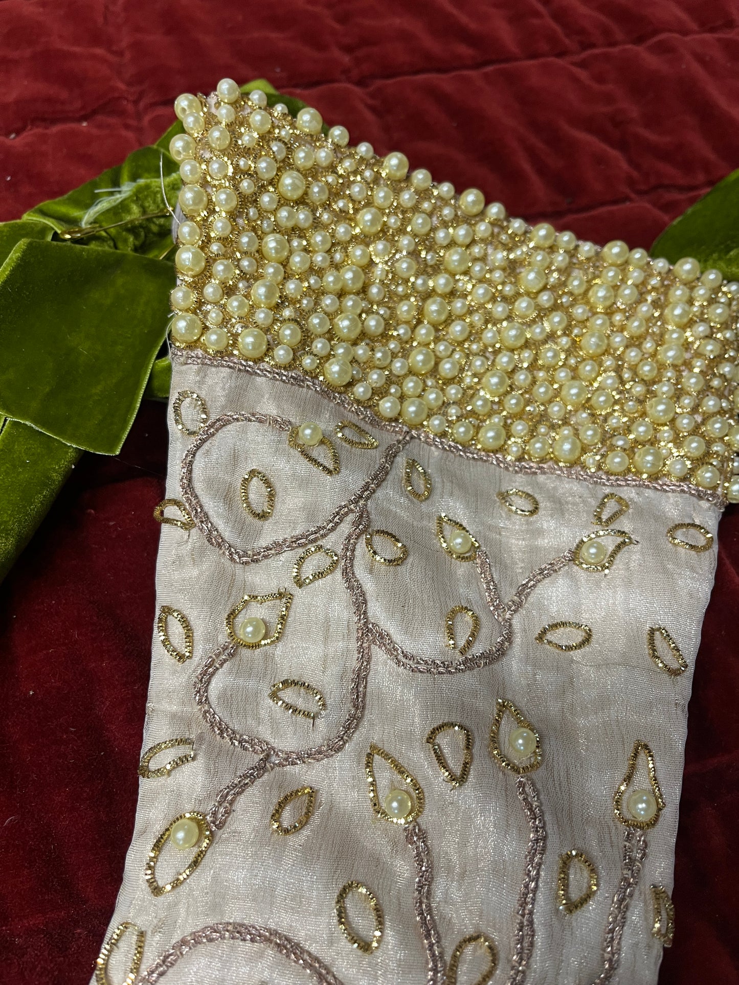 Elegant Vintage Decorative White / Cream Christmas Stockings with Gold and Pearl based embellishments