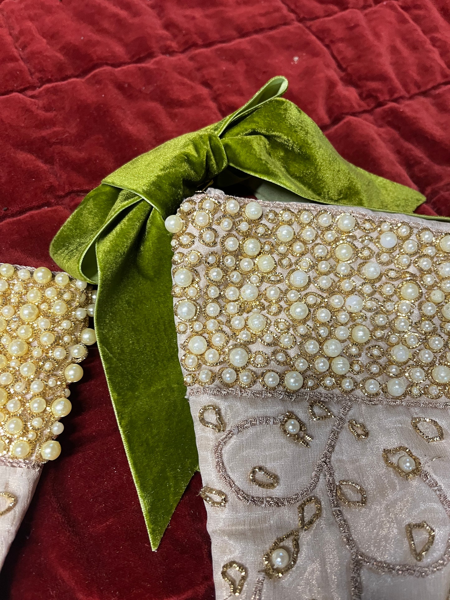 Elegant Vintage Decorative White / Cream Christmas Stockings with Gold and Pearl based embellishments