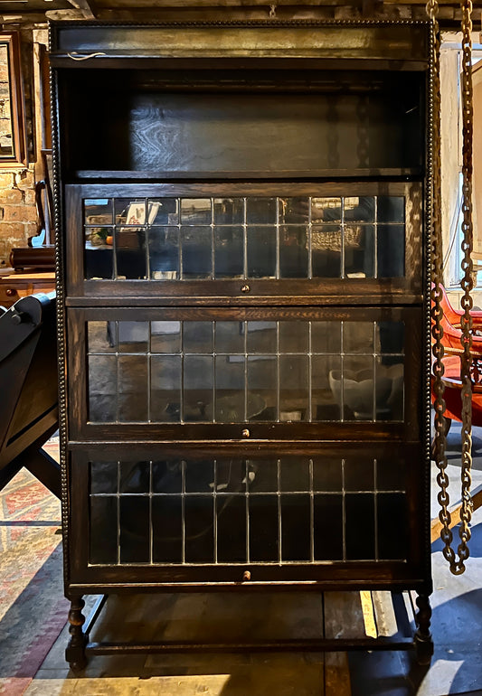 Handsome Antique Globe Wernicke Four Section Stacking Bookcase with leaded glass