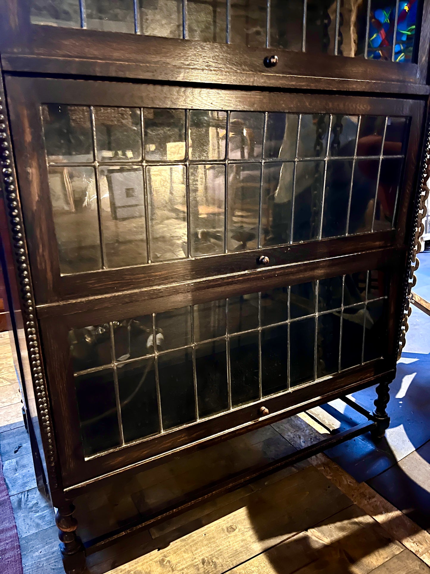 Handsome Antique Globe Wernicke Four Section Stacking Bookcase with leaded glass