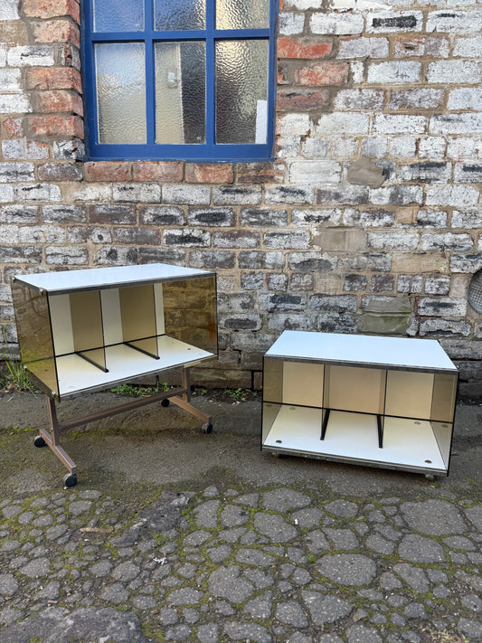 Mid Century Modular Vinyl Storage with Smoked Perspex Panels and Dividers