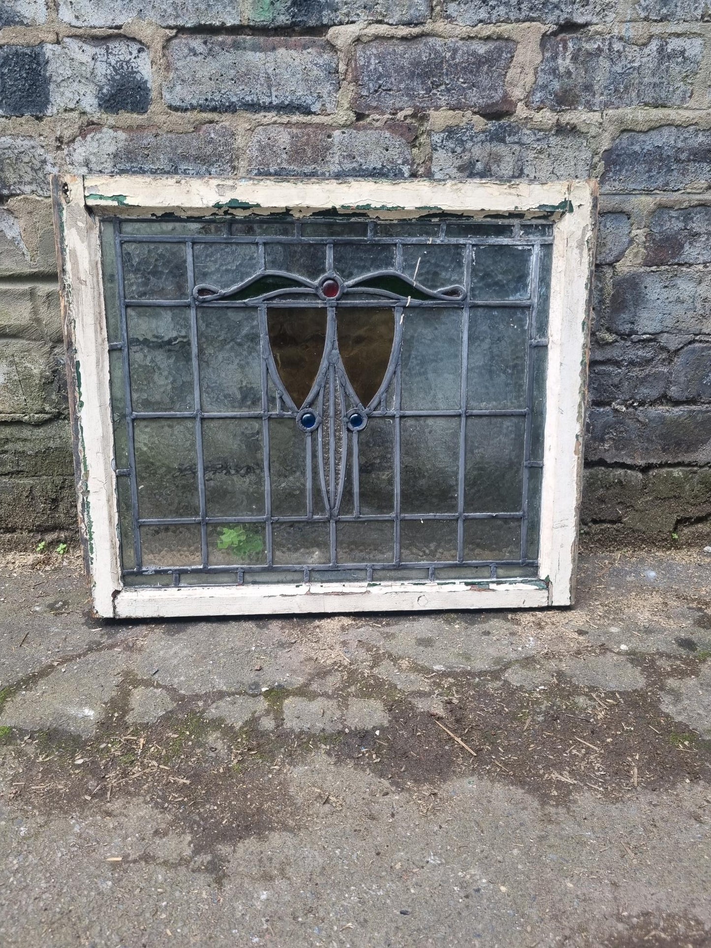 Pendant Stained Glass Window with Original Frame