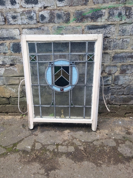 Sargent Badge Design Stained Glass Window with Original Sash frame (tall)