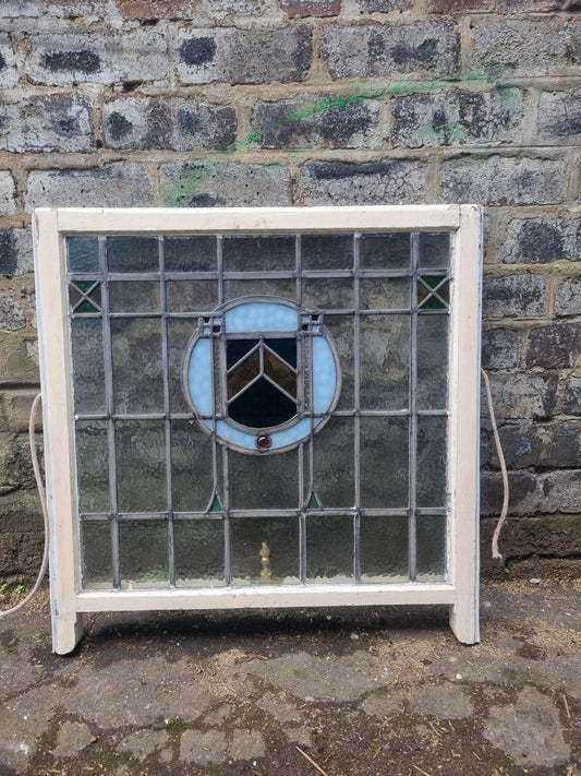 Stain Glass - Sargent Badge Design window with original frame