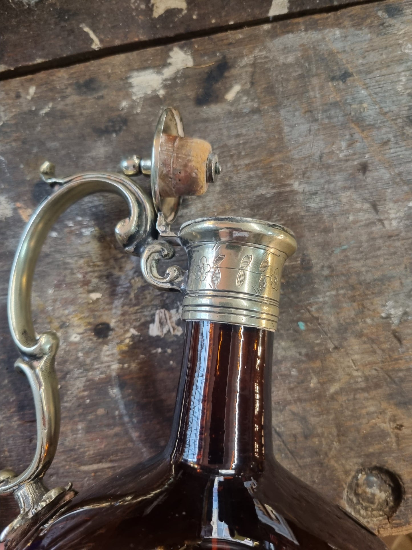 Silver Adorned Amber Flask 'Flagon'