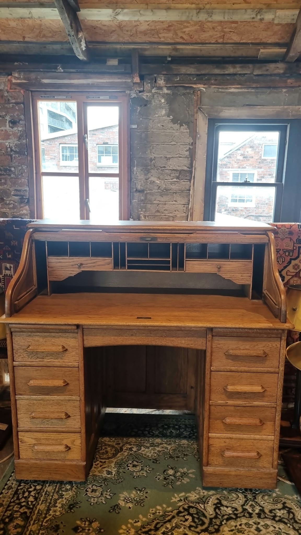 Victorian English Oak Trambour Bureau circa 1900-1920