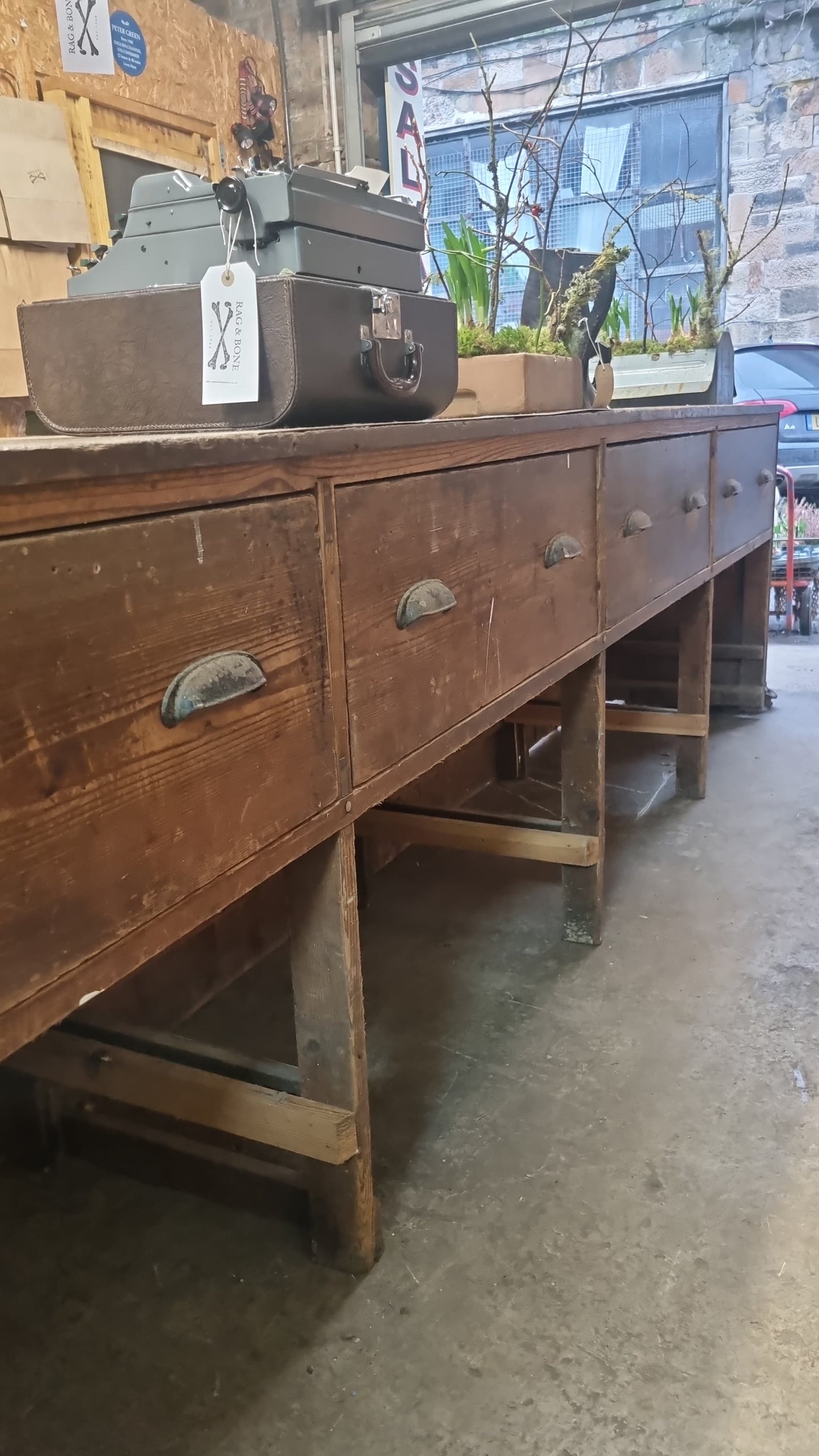 Long Antique Countertop made of Softly Aged Wood