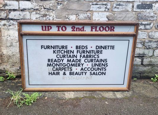 Large Antique Department Store Lightbox "Up to 2nd Floor" Sign