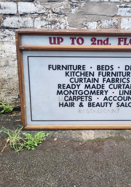Large Antique Department Store Lightbox "Up to 2nd Floor" Sign
